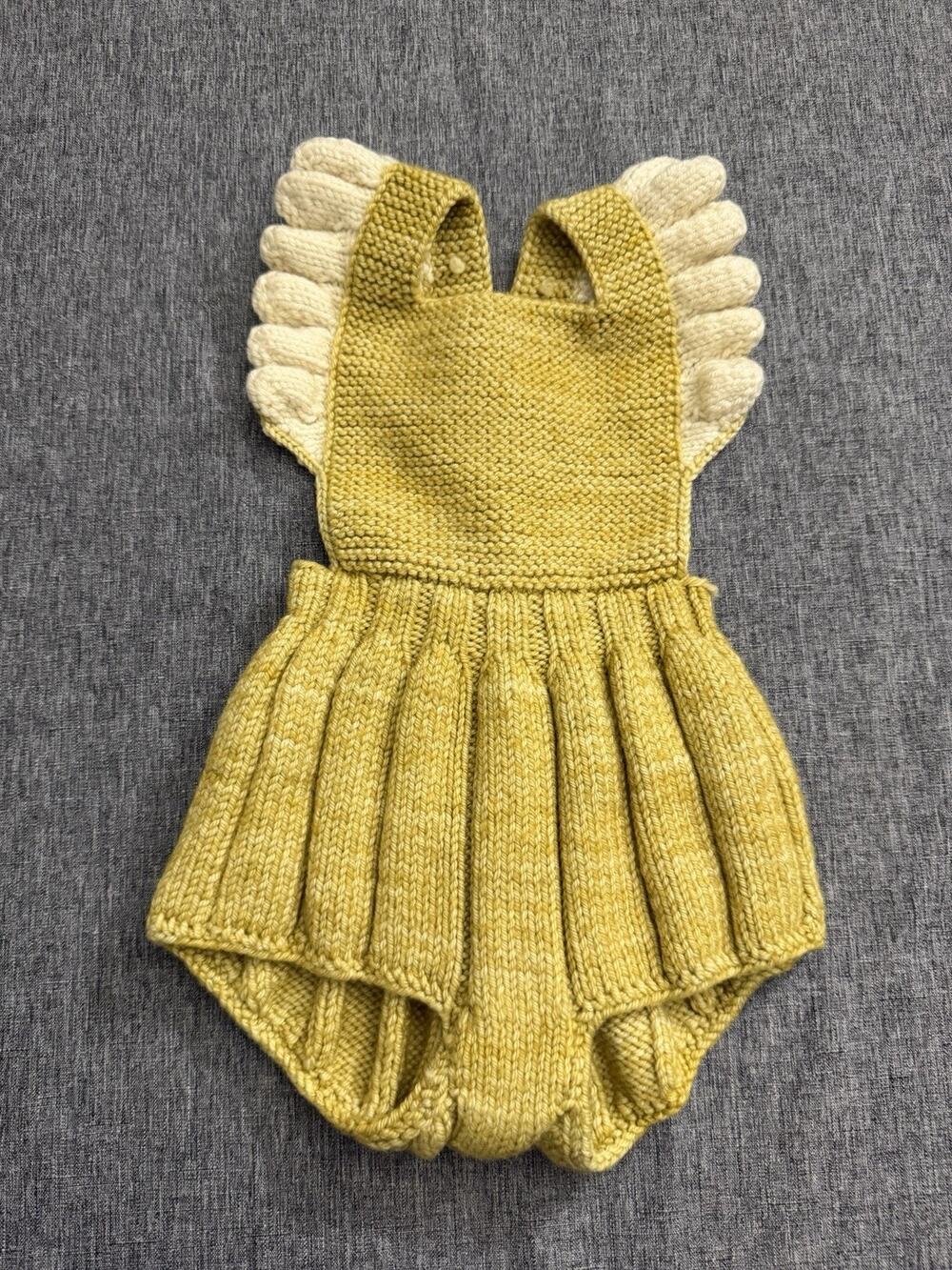 Misha and Puff Ruffle Romper in Winter Wheat 100% Merino Wool 6/12 M